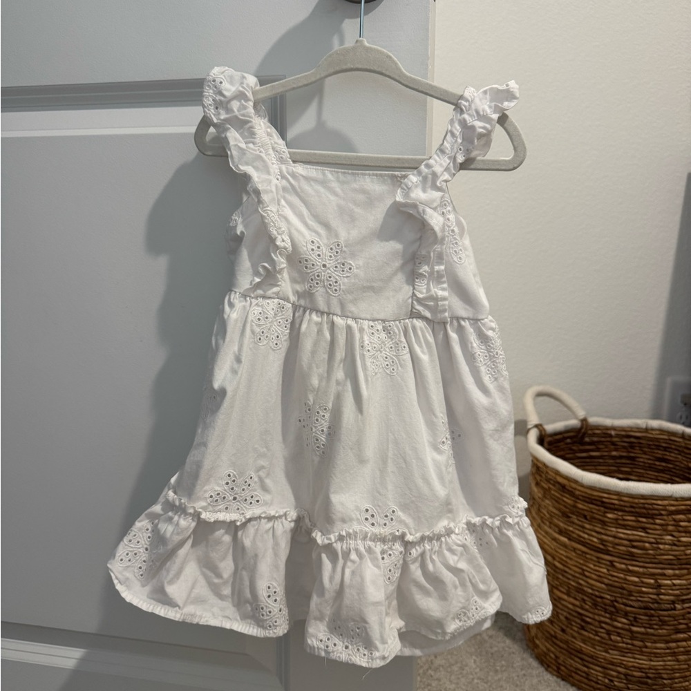 White Ruffle Eyelet Girls' Dress - Classic Summer Style